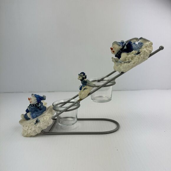 Vintage Snowmen Glass Holiday Candle Holder Unique Holiday Time - Picture 2 of 11